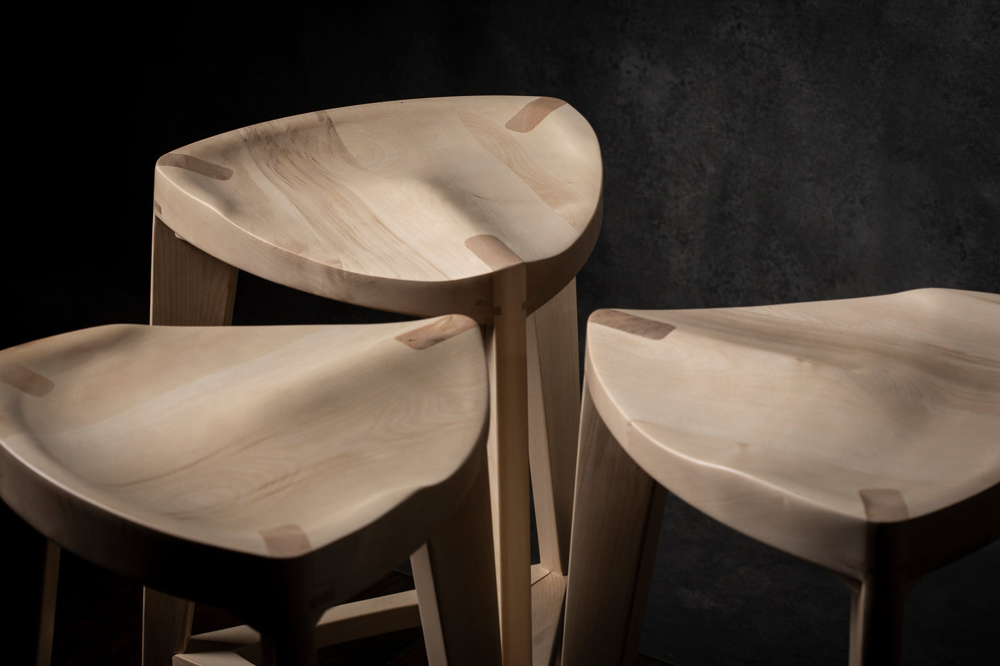 Oku Ho L - Oak Stool with carved seat