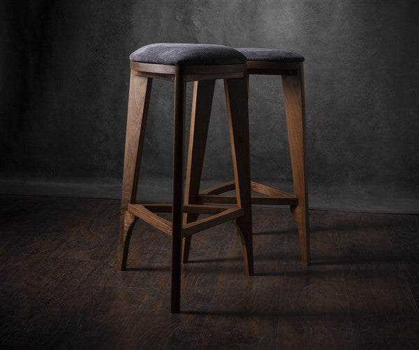 Terza Stoffa – Walnut Bar Stool with Upholstered Seat | Handcrafted Solid Wood Stool | Minimalist Bar Chair
