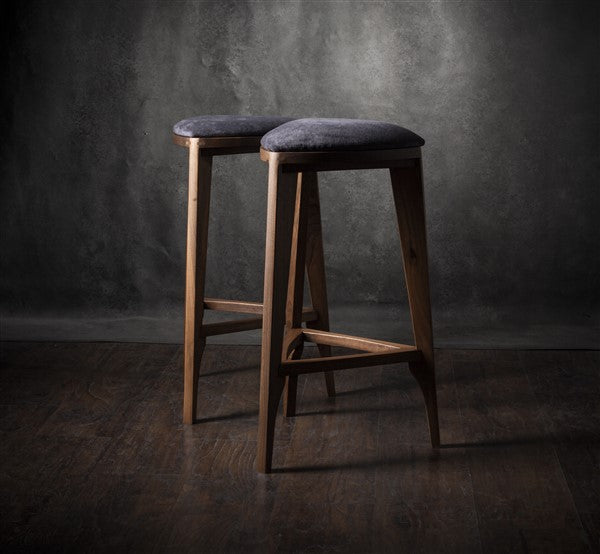 Terza Stoffa – Walnut Bar Stool with Upholstered Seat | Handcrafted Solid Wood Stool | Minimalist Bar Chair