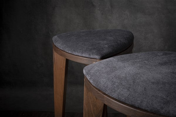Terza Stoffa – Walnut Bar Stool with Upholstered Seat | Handcrafted Solid Wood Stool | Minimalist Bar Chair