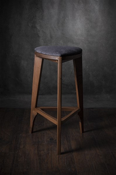 Terza Stoffa – Walnut Bar Stool with Upholstered Seat | Handcrafted Solid Wood Stool | Minimalist Bar Chair
