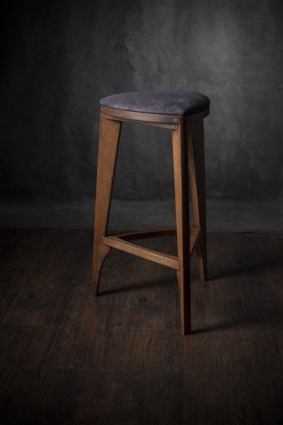 Terza Stoffa – Walnut Bar Stool with Upholstered Seat | Handcrafted Solid Wood Stool | Minimalist Bar Chair