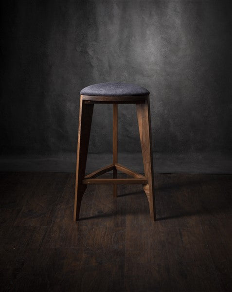 Terza Stoffa – Walnut Bar Stool with Upholstered Seat | Handcrafted Solid Wood Stool | Minimalist Bar Chair