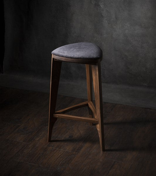 Terza Stoffa – Walnut Bar Stool with Upholstered Seat | Handcrafted Solid Wood Stool | Minimalist Bar Chair