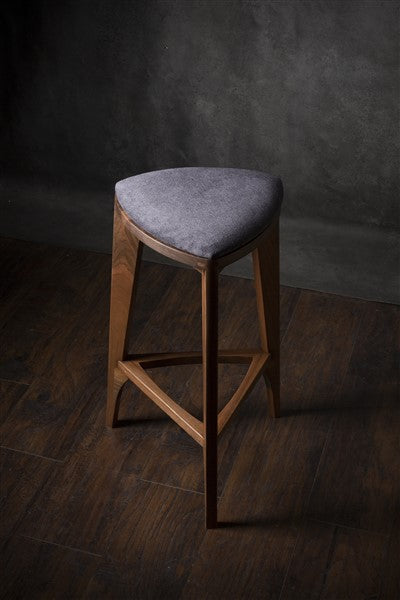 Terza Stoffa – Walnut Bar Stool with Upholstered Seat | Handcrafted Solid Wood Stool | Minimalist Bar Chair