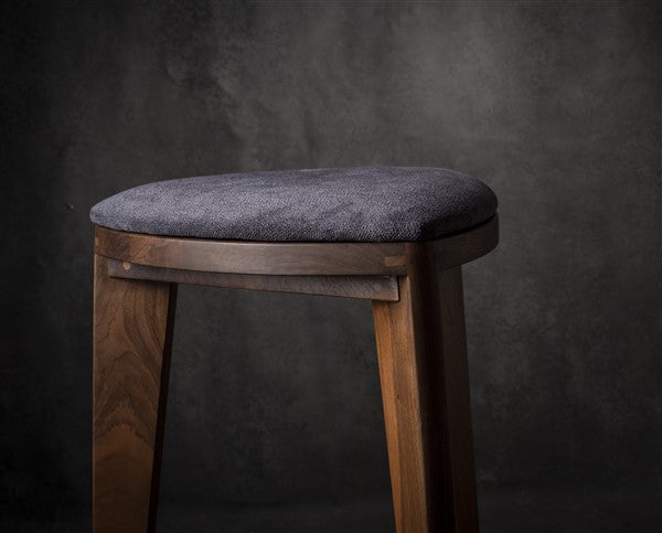 Terza Stoffa – Walnut Bar Stool with Upholstered Seat | Handcrafted Solid Wood Stool | Minimalist Bar Chair