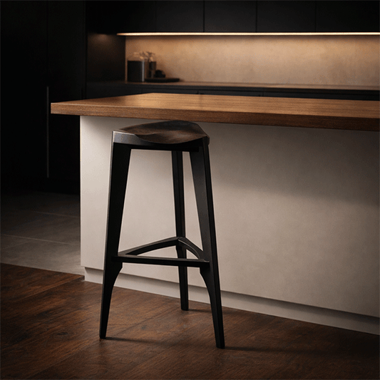 Black Terza Bar Stool – Solid Wood – Matte Black Wooden Stool