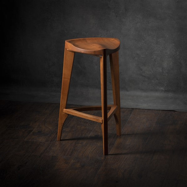 Cherry Terza wood bar stool - Three-legged stool - Carved seat