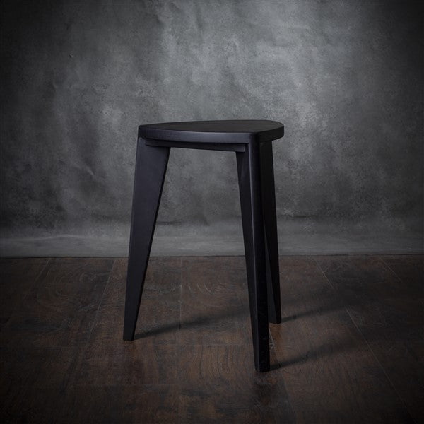 Black Wooden Stool – Minimalist Burnt Triangle Seat – Handmade Modern Accent Furniture, Solid Wood Side Stool, Japandi Interior