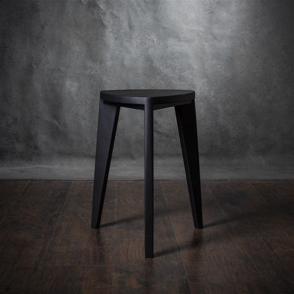 Black Wooden Stool – Minimalist Burnt Triangle Seat – Handmade Modern Accent Furniture, Solid Wood Side Stool, Japandi Interior