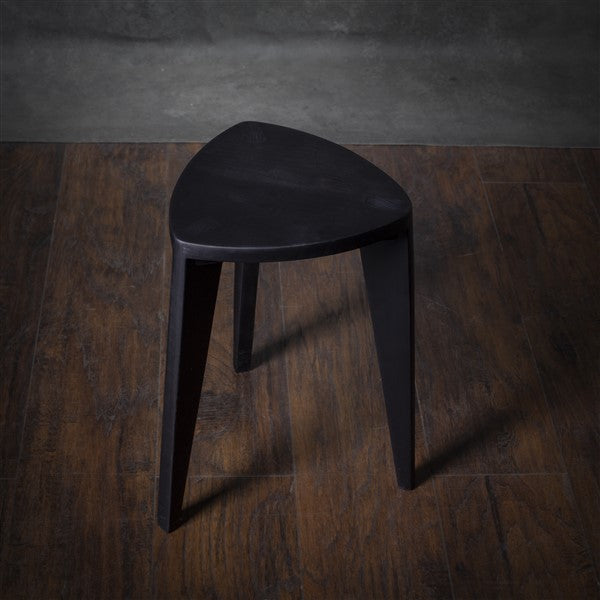 Black Wooden Stool – Minimalist Burnt Triangle Seat – Handmade Modern Accent Furniture, Solid Wood Side Stool, Japandi Interior
