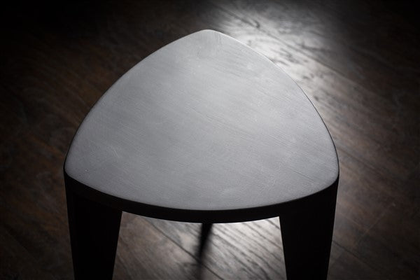 Black Wooden Stool – Minimalist Burnt Triangle Seat – Handmade Modern Accent Furniture, Solid Wood Side Stool, Japandi Interior