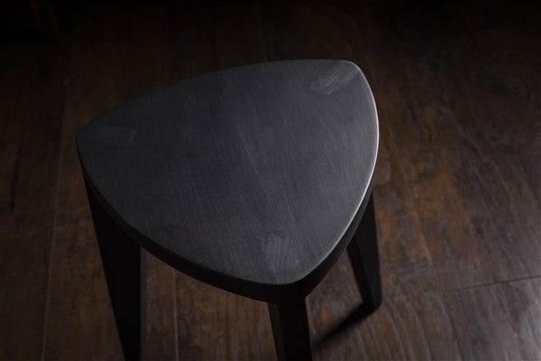 Black Wooden Stool – Minimalist Burnt Triangle Seat – Handmade Modern Accent Furniture, Solid Wood Side Stool, Japandi Interior