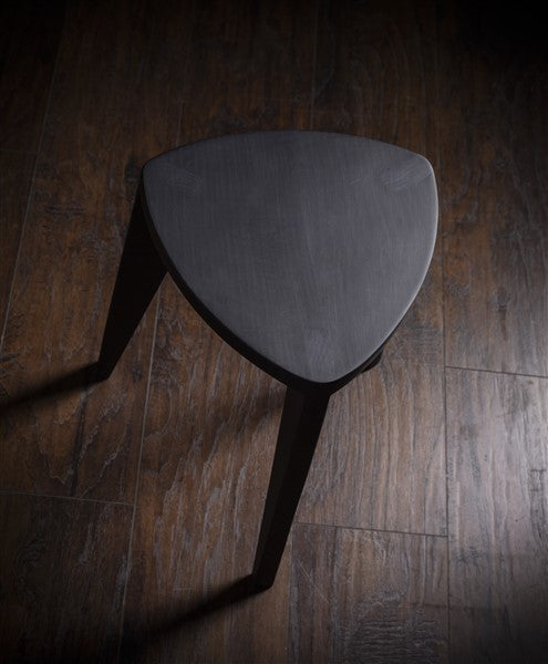 Black Wooden Stool – Minimalist Burnt Triangle Seat – Handmade Modern Accent Furniture, Solid Wood Side Stool, Japandi Interior