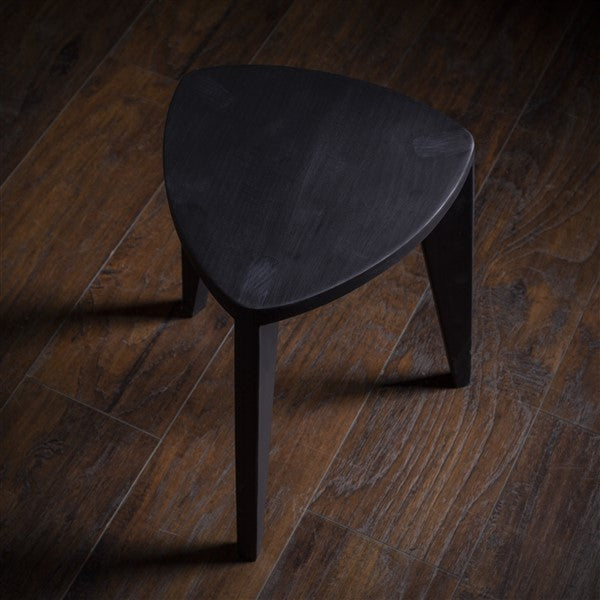 Black Wooden Stool – Minimalist Burnt Triangle Seat – Handmade Modern Accent Furniture, Solid Wood Side Stool, Japandi Interior