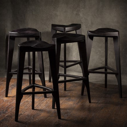 Modern Black Bar Stool – Solid Wood Counter Stool – Handmade Minimalist Kitchen Stool – Matte Black Wooden Stool - Free shipping