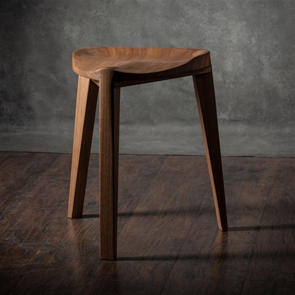 Elm wood three-legged stool carved seat