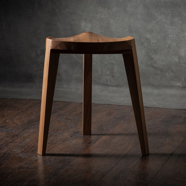 Elm wood three-legged stool carved seat