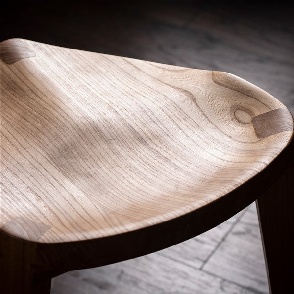 Elm wood three-legged stool carved seat