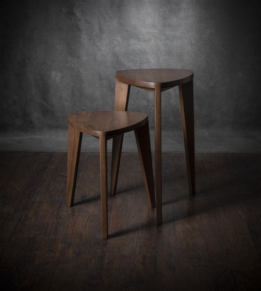 Takai Tall Nesting Side Tables – Handmade Steamed Walnut Triangle Accent Table Set, 18 & 24 Inch High