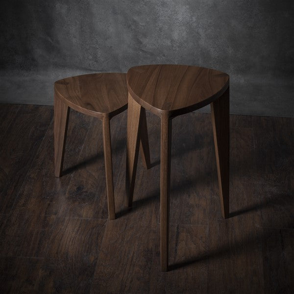 Takai Tall Nesting Side Tables – Handmade Steamed Walnut Triangle Accent Table Set, 18 & 24 Inch High