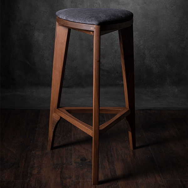 Terza Stoffa – Walnut Bar Stool with Upholstered Seat | Handcrafted Solid Wood Stool | Minimalist Bar Chair