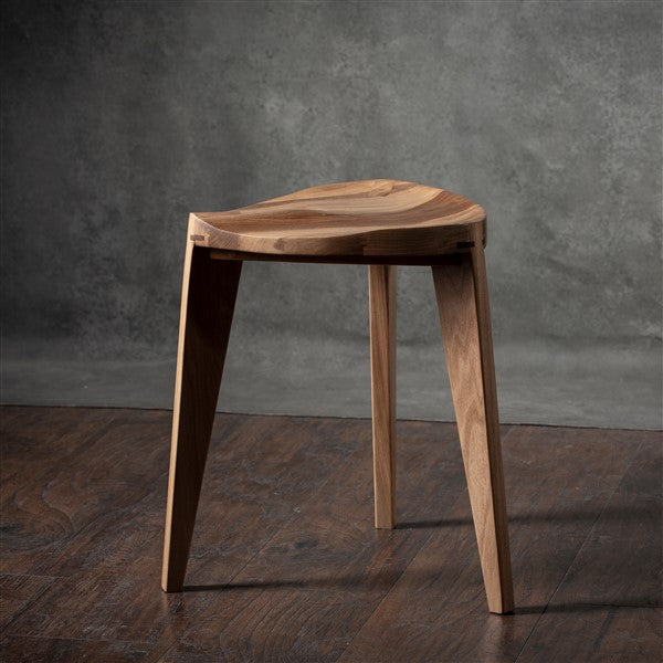 Natural European walnut wood three-legged stool