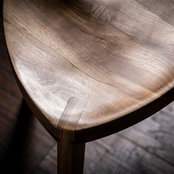 Natural European walnut wood three-legged stool