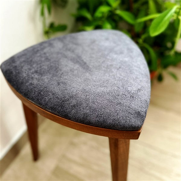 Yoru - Handmade Walnut Stool with Upholstered Seat – 18" Tall Triangle Vanity Stool – Minimalist Wooden Furniture - Free shipping