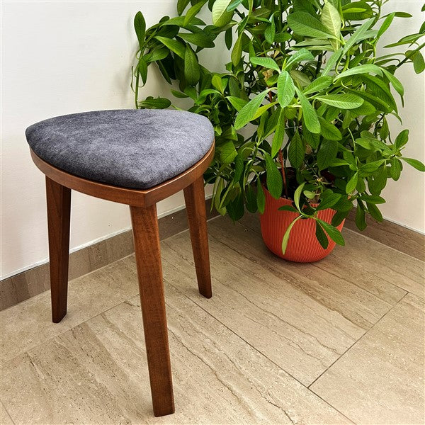 Yoru - Handmade Walnut Stool with Upholstered Seat – 18" Tall Triangle Vanity Stool – Minimalist Wooden Furniture - Free shipping