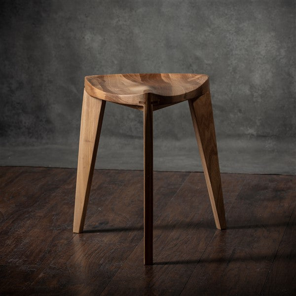Natural European walnut wood three-legged stool