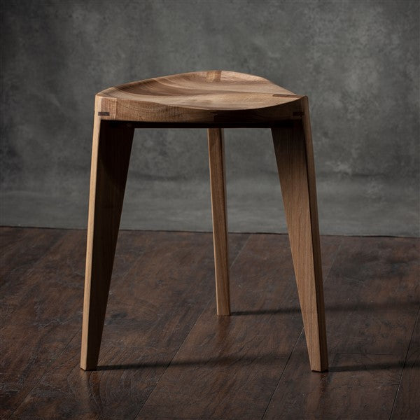 Natural European walnut wood three-legged stool