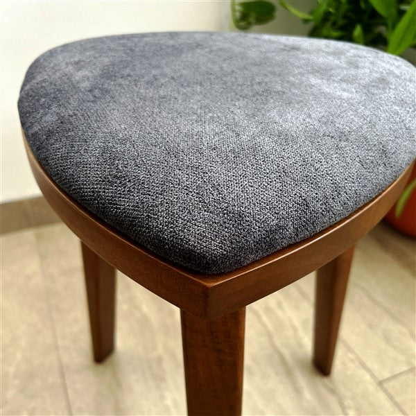 Yoru - Handmade Walnut Stool with Upholstered Seat – 18" Tall Triangle Vanity Stool – Minimalist Wooden Furniture - Free shipping