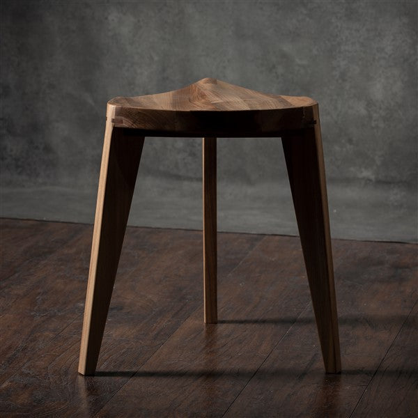 Natural European walnut wood three-legged stool