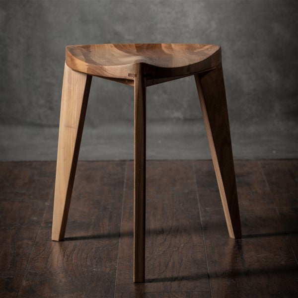 Natural European walnut wood three-legged stool