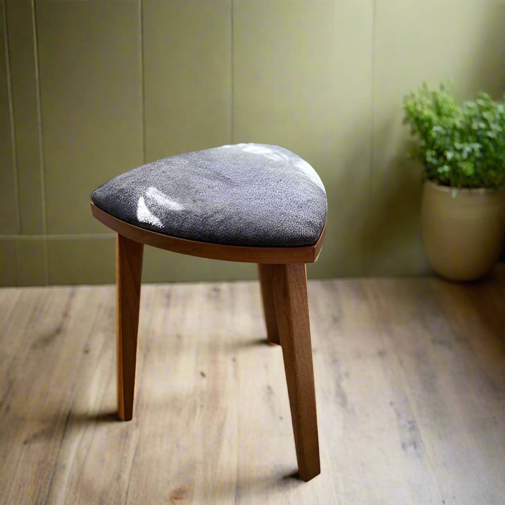 Yoru - Handmade Walnut Stool with Upholstered Seat – 18" Tall Triangle Vanity Stool – Minimalist Wooden Furniture - Free shipping