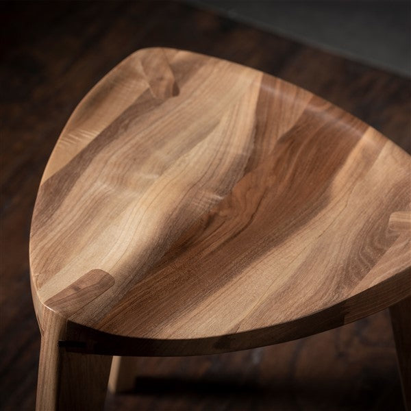 Natural European walnut wood three-legged stool
