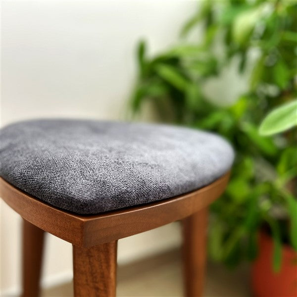 Yoru - Handmade Walnut Stool with Upholstered Seat – 18" Tall Triangle Vanity Stool – Minimalist Wooden Furniture - Free shipping