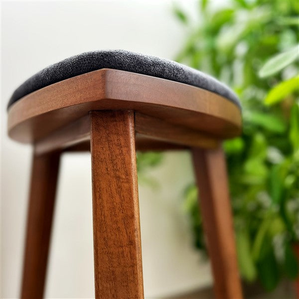 Yoru - Handmade Walnut Stool with Upholstered Seat – 18" Tall Triangle Vanity Stool – Minimalist Wooden Furniture - Free shipping