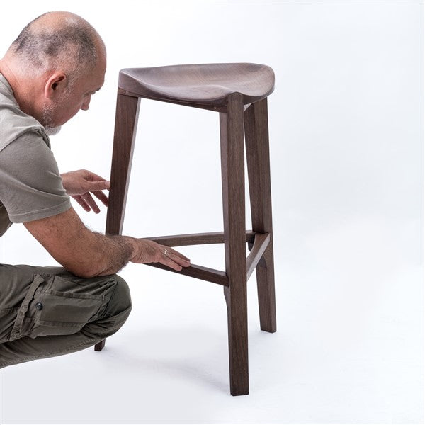 Elegant Walnut Bar Stool with Footrests - Handcrafted, All-Wood Design, Free Shipping!