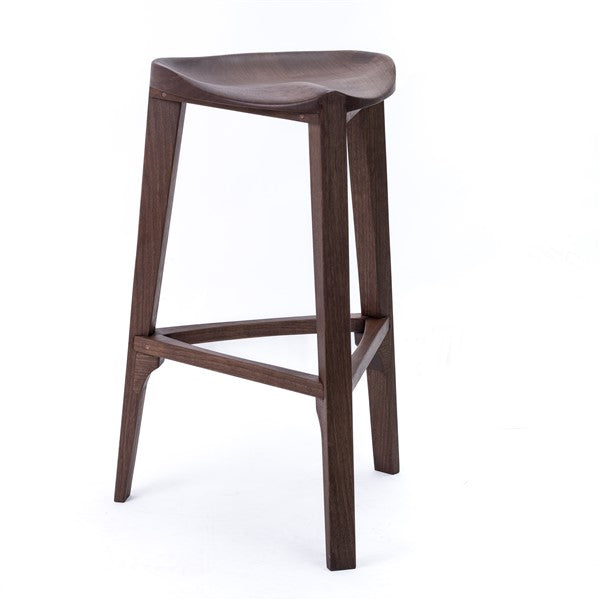 Elegant Walnut Bar Stool with Footrests - Handcrafted, All-Wood Design, Free Shipping!