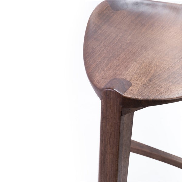Elegant Walnut Bar Stool with Footrests - Handcrafted, All-Wood Design, Free Shipping!
