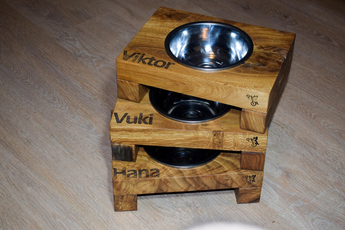 Personalized Wood Dog Bowl Stand