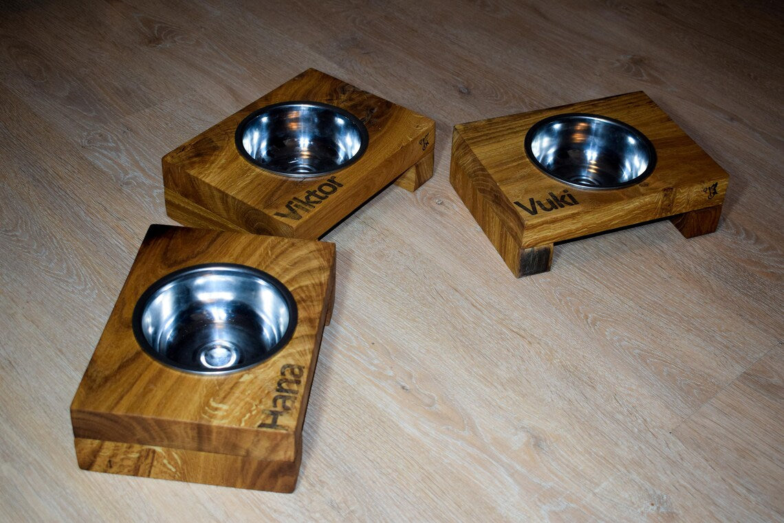 Personalized Wood Dog Bowl Stand