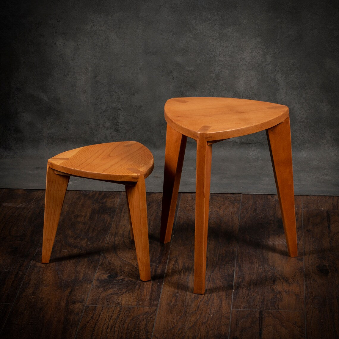 Set of Cherry Three-Legged Stools