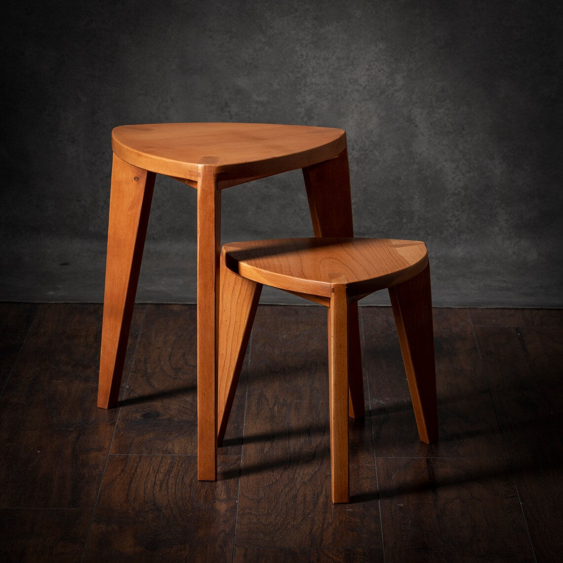 Set of Cherry Three-Legged Stools