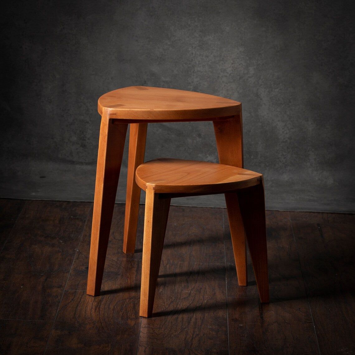 Set of Cherry Three-Legged Stools