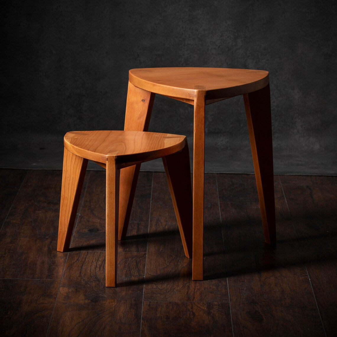 Set of Cherry Three-Legged Stools