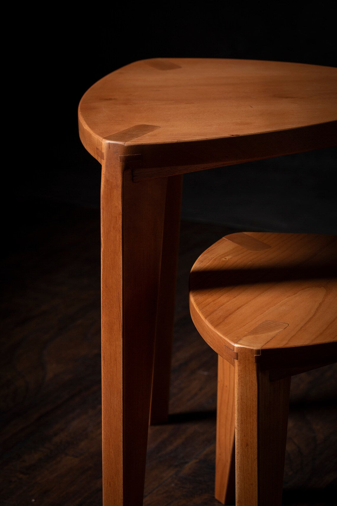 Set of Cherry Three-Legged Stools
