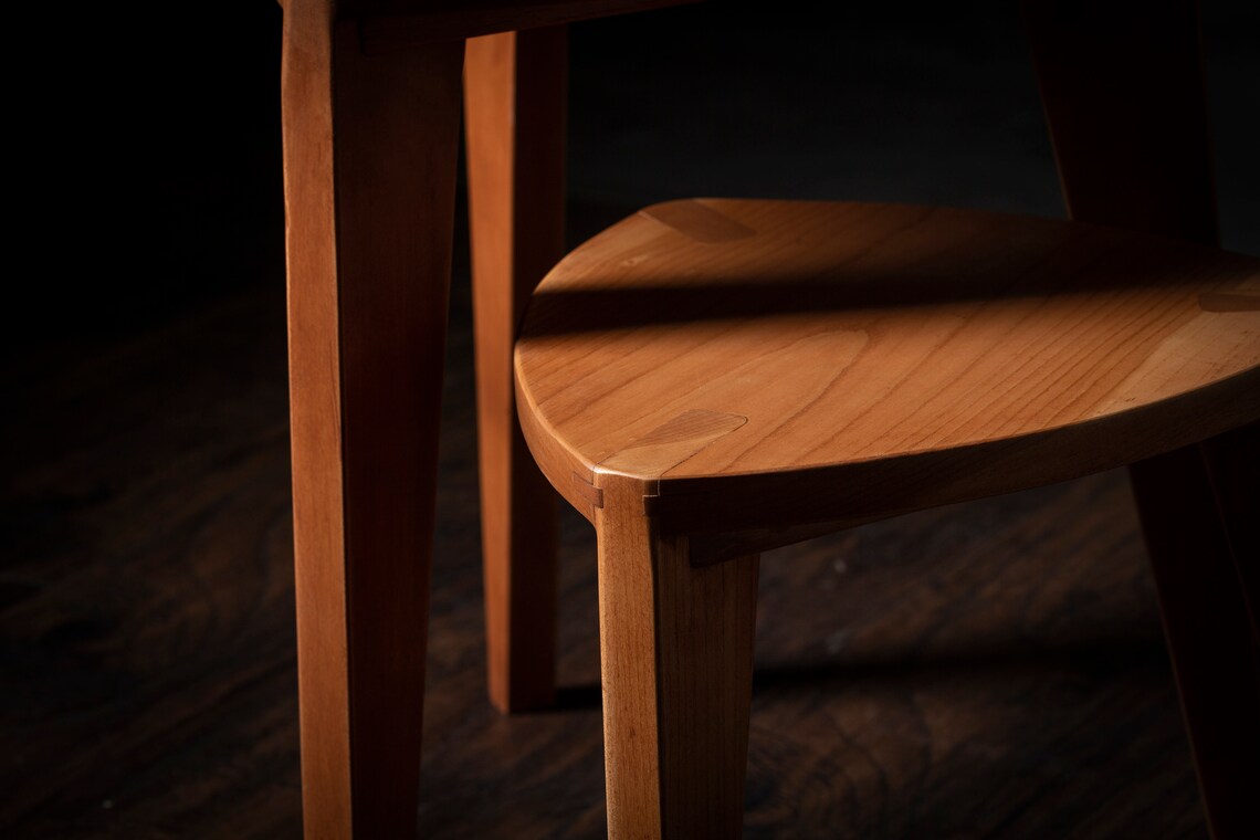 Set of Cherry Three-Legged Stools